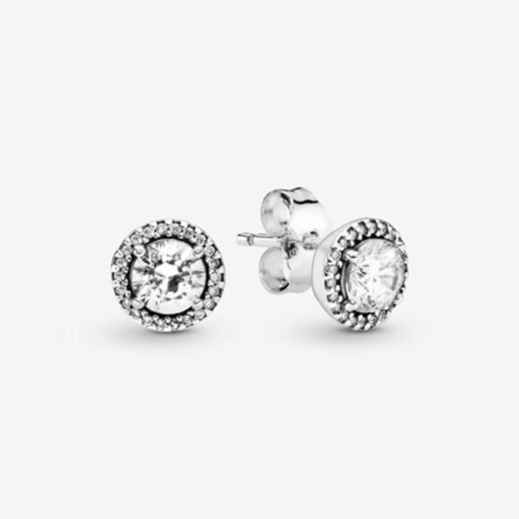 PANDORA Round Sparkle Stud Earrings w Dust Bag NWT - Picture 1 of 4